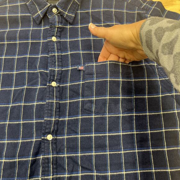 Ralph Lauren Polo Jeans Co Flannel Plaid Shirt Men's L/XL Navy Blue Preppy Y2K - Picture 7 of 12